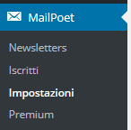 MailPoet menu impostazioni